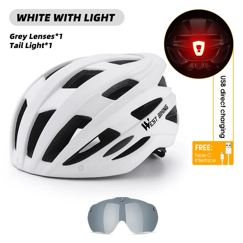 WEST BIKING Integrated Ultralight Bike Helmet With Taillight Goggle Men Women Cycling Safety Hat MTB Road Bike Motorcycle Helmet AXSSIBLZ
