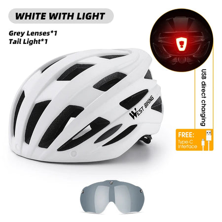 WEST BIKING Integrated Ultralight Bike Helmet With Taillight Goggle Men Women Cycling Safety Hat MTB Road Bike Motorcycle Helmet AXSSIBLZ