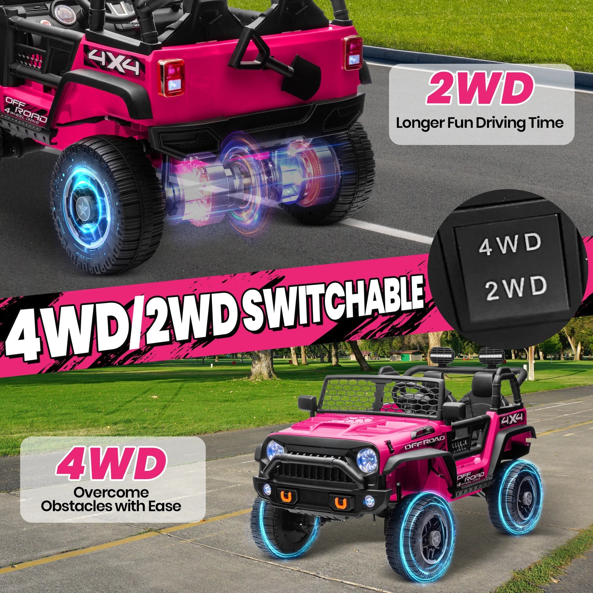 24V Ride on Car Truck with Remote Control & 2 Seater, 4WD/2WD Switchable 400W Powered Ride on Toys with Shovel Spring Suspension AXSSIBLZ
