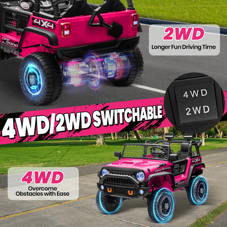 24V Ride on Car Truck with Remote Control & 2 Seater, 4WD/2WD Switchable 400W Powered Ride on Toys with Shovel Spring Suspension AXSSIBLZ