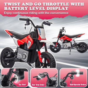 Electric Motorcycle for Kids Ages 5-15, 24V 200W Higher Speed Electric Dirt Bike, Kids Ride On Motorcycle with Rear Wheel Shock AXSSIBLZ