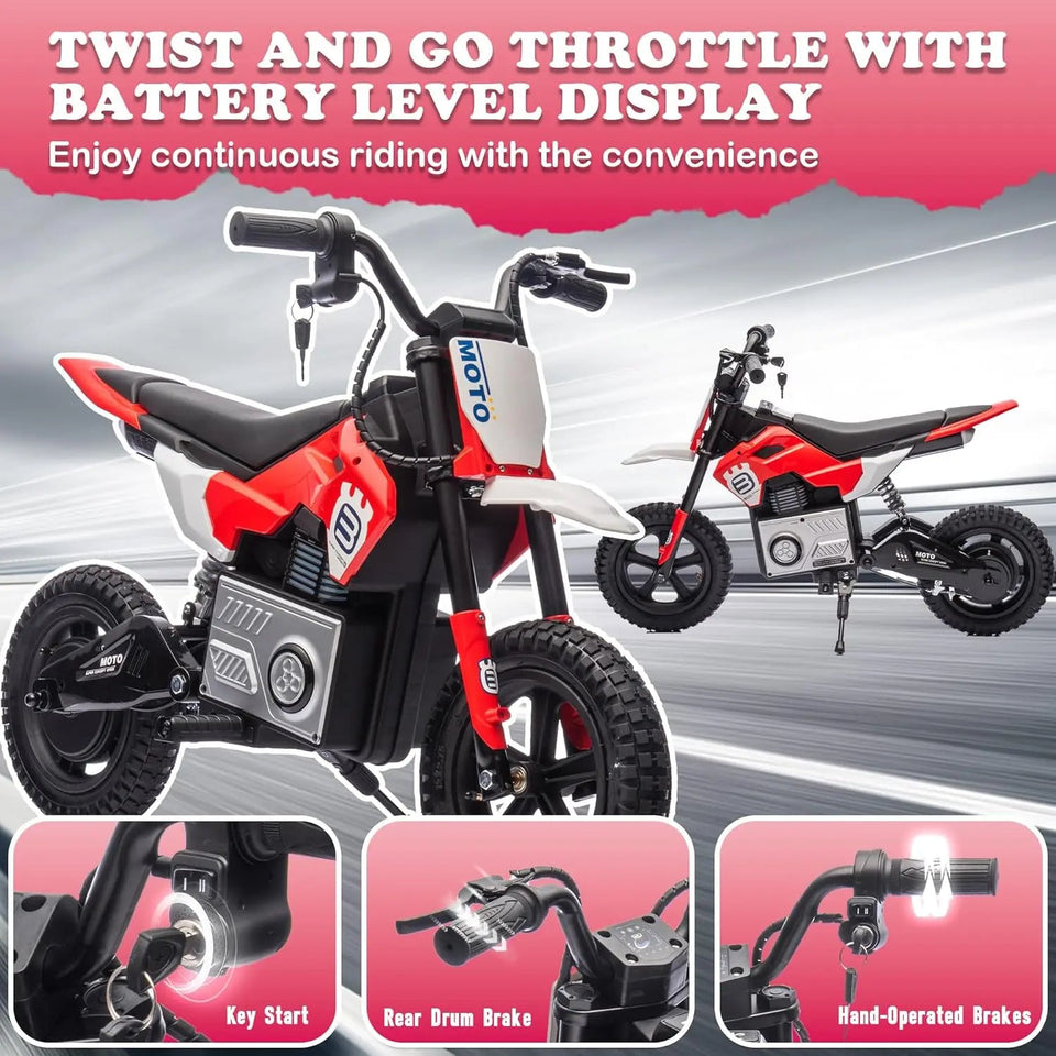 Electric Motorcycle for Kids Ages 5-15, 24V 200W Higher Speed Electric Dirt Bike, Kids Ride On Motorcycle with Rear Wheel Shock AXSSIBLZ