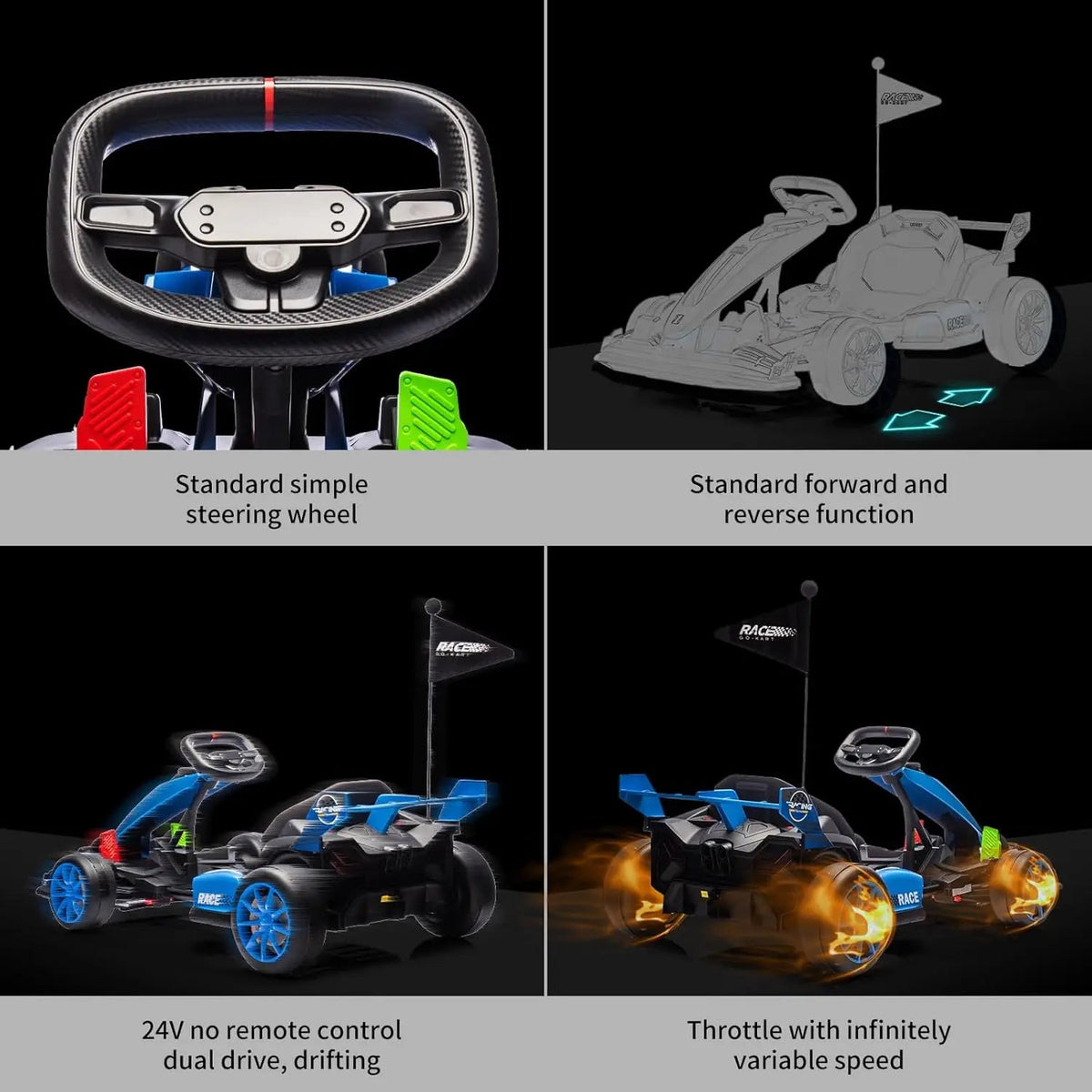 24V Go Kart, Electric Drift Kart Car with Adjustable Seat, Outdoor Ride On Toy with Variable Speed Mode, High-Speed Racing AXSSIBLZ