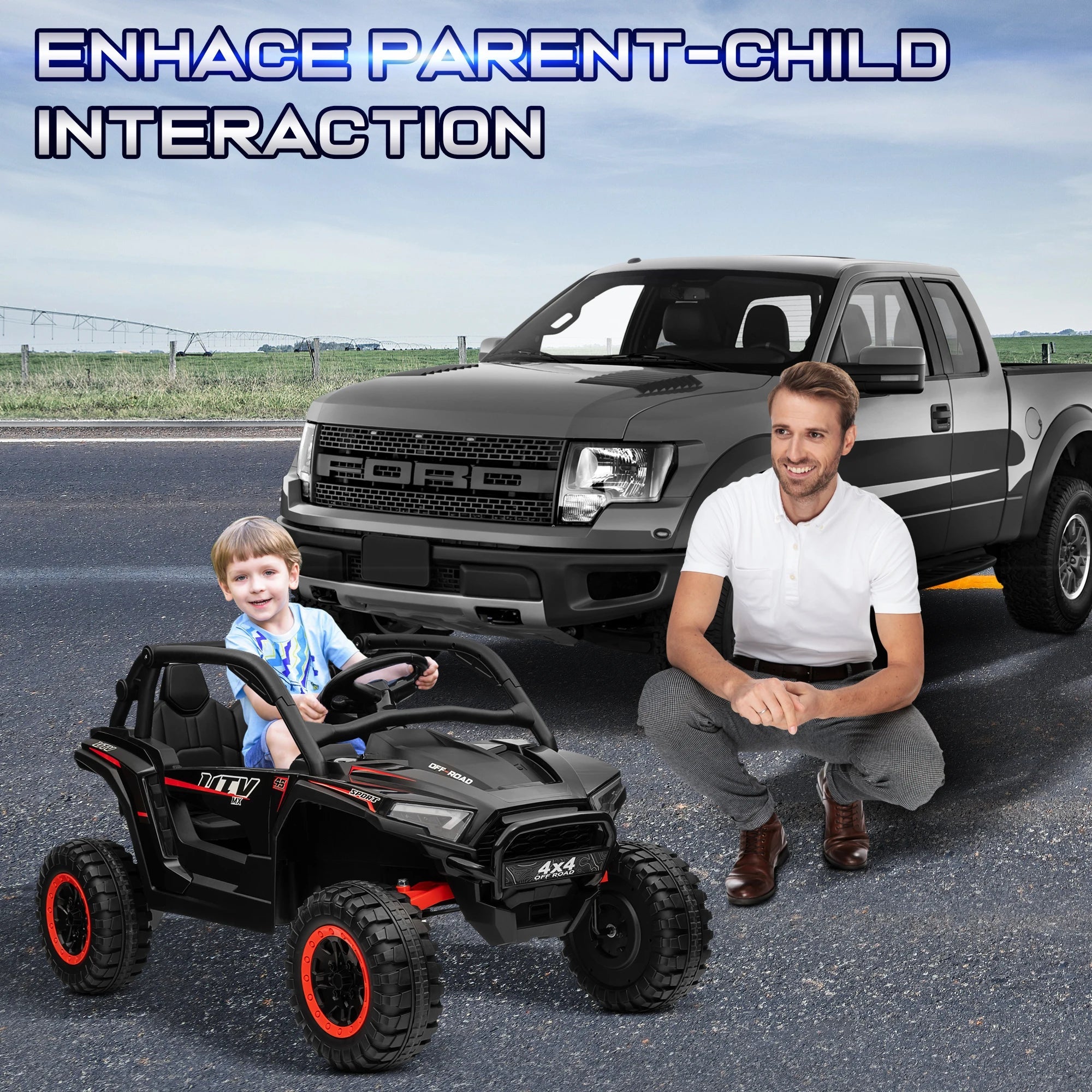 24V Ride on Car for Kids 2 Seater, 4x4 Off-Road UTV Toy w/ 3-Speed Remote Control, 4WD Powerful Motors, 18" Large Seat, AXSSIBLZ