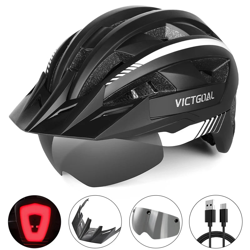 VictoSafe MTB Helmet – Complete Protection with LED, Visor & Goggles for Cyclists AXSSIBLZ