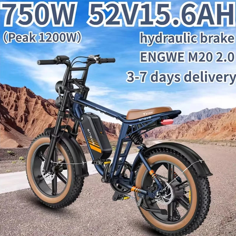 M20 2.0 Electric Bicycle 750W Motor 52V15.6AH Mountain Off-Road 20*4.0 Fat Tire Electric Bike AXSSIBLZ