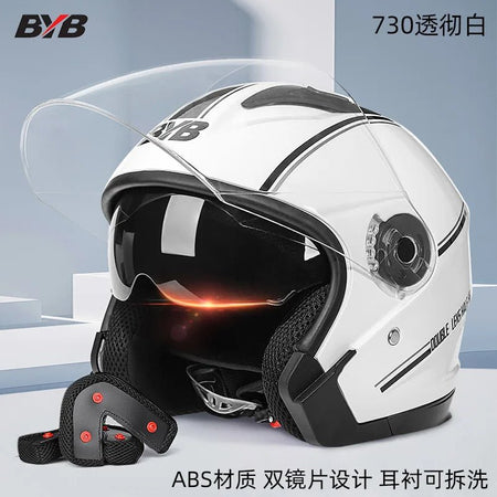 Motorcycle Open Face Helmet For Men And Women Dual Lens Sun Visor Face Shield Top Lightweight Scooter Bike Retro 3/4 Helmet AXSSIBLZ