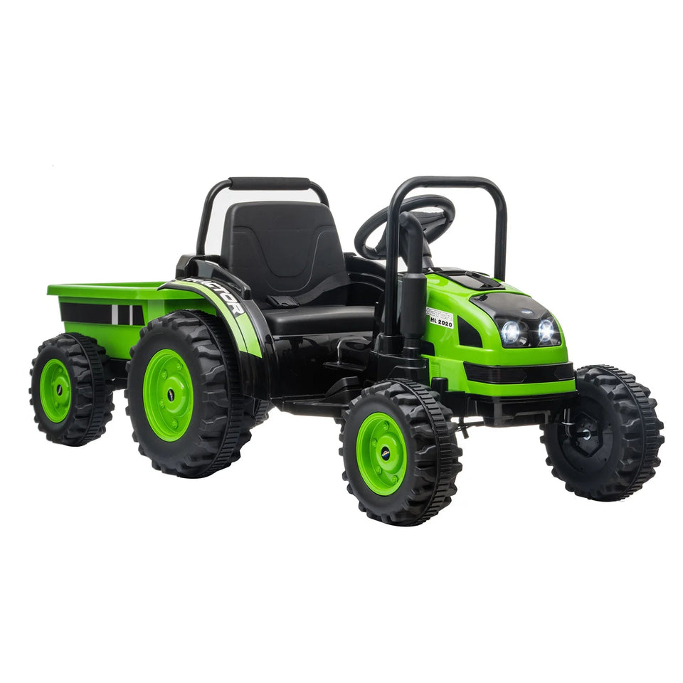 12V Kids Ride-On Tractor with Trailer,Remote Control,Music,LED Light,Rear Wheels Suspension,Battery Powered Electric Vehicle Toy AXSSIBLZ