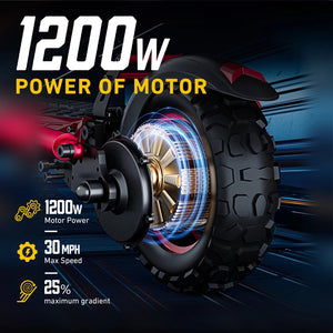 1200W Off-road Electric Scooter with Seat, 48V 21Ah Battery, Max speed 30Mph, Range 35Miles, Foldable Commuter E-scooter AXSSIBLZ
