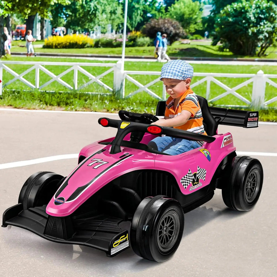 12V Ride On Car for Kids, F1 Racing Electric Vehicle for Toddlers with Remote Control, Battery Powered Motorized Toy with Music, AXSSIBLZ
