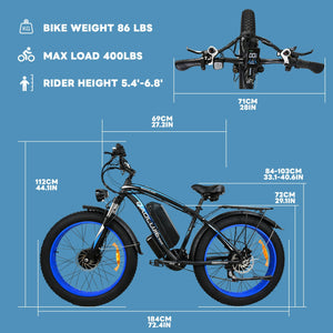 Baolujie 2000W Electric Bike with 20AhRemovable Battery 26"×4"Fat Tire Ebike for Adults 35MPH 80MilesElectric Bicycles AXSSIBLZ