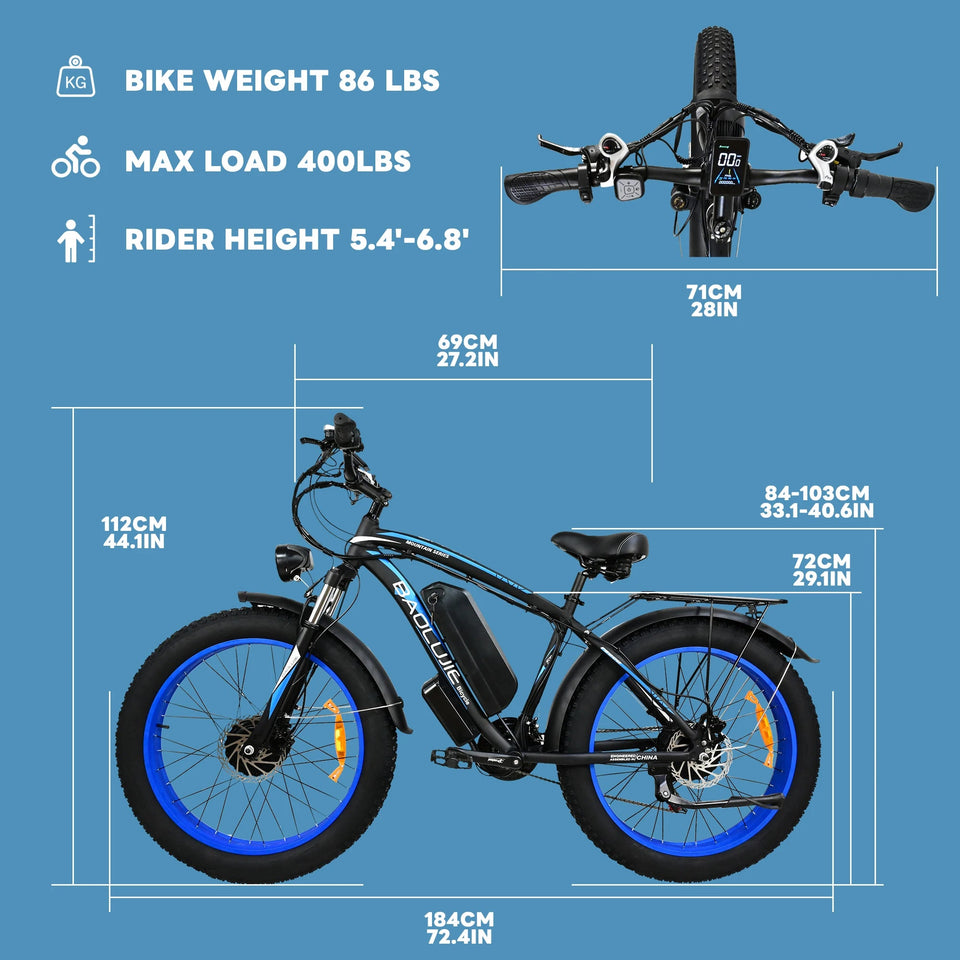 Baolujie 2000W Electric Bike with 20AhRemovable Battery 26"×4"Fat Tire Ebike for Adults 35MPH 80MilesElectric Bicycles AXSSIBLZ