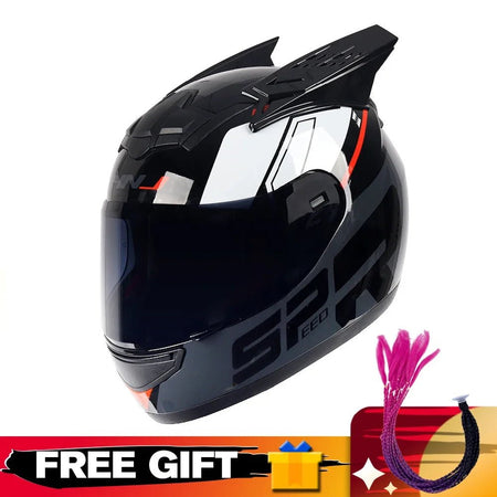 Helmets Motorcycle Personality Horn Motocross Helmet Full Face Motorbike Helmet Breathable Casco Ear Moto Helmets for Men Women AXSSIBLZ