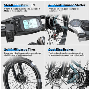 26" 24" Electric Bike For Adults With 500W Powerful Motor 36V 374Wh/468Wh Battery, Up To 30 Miles, 19 MPH,Electric Mountain Bike AXSSIBLZ