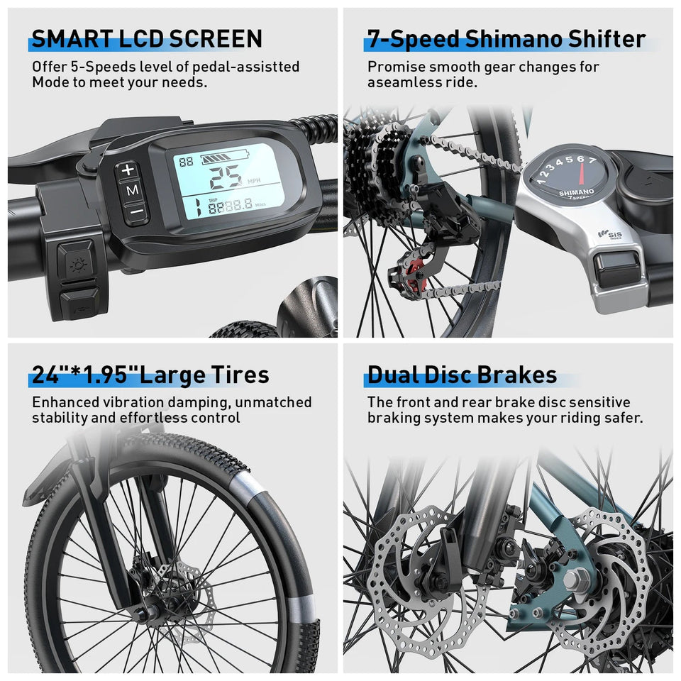 26" 24" Electric Bike For Adults With 500W Powerful Motor 36V 374Wh/468Wh Battery, Up To 30 Miles, 19 MPH,Electric Mountain Bike AXSSIBLZ