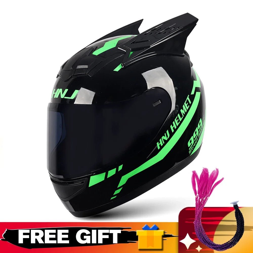 Helmets Motorcycle Personality Horn Motocross Helmet Full Face Motorbike Helmet Breathable Casco Ear Moto Helmets for Men Women AXSSIBLZ