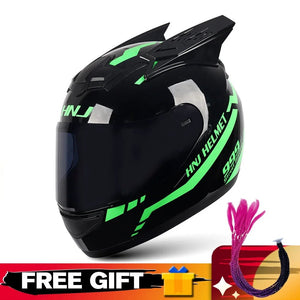 Helmets Motorcycle Personality Horn Motocross Helmet Full Face Motorbike Helmet Breathable Casco Ear Moto Helmets for Men Women AXSSIBLZ
