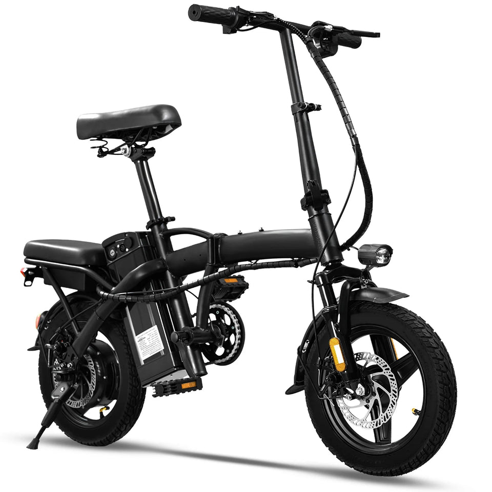 400W motor adult electric bicycle, foldable with seat and basket, 14 inch 48V 10.4Ah detachable battery, 22 mile range 20MPH AXSSIBLZ