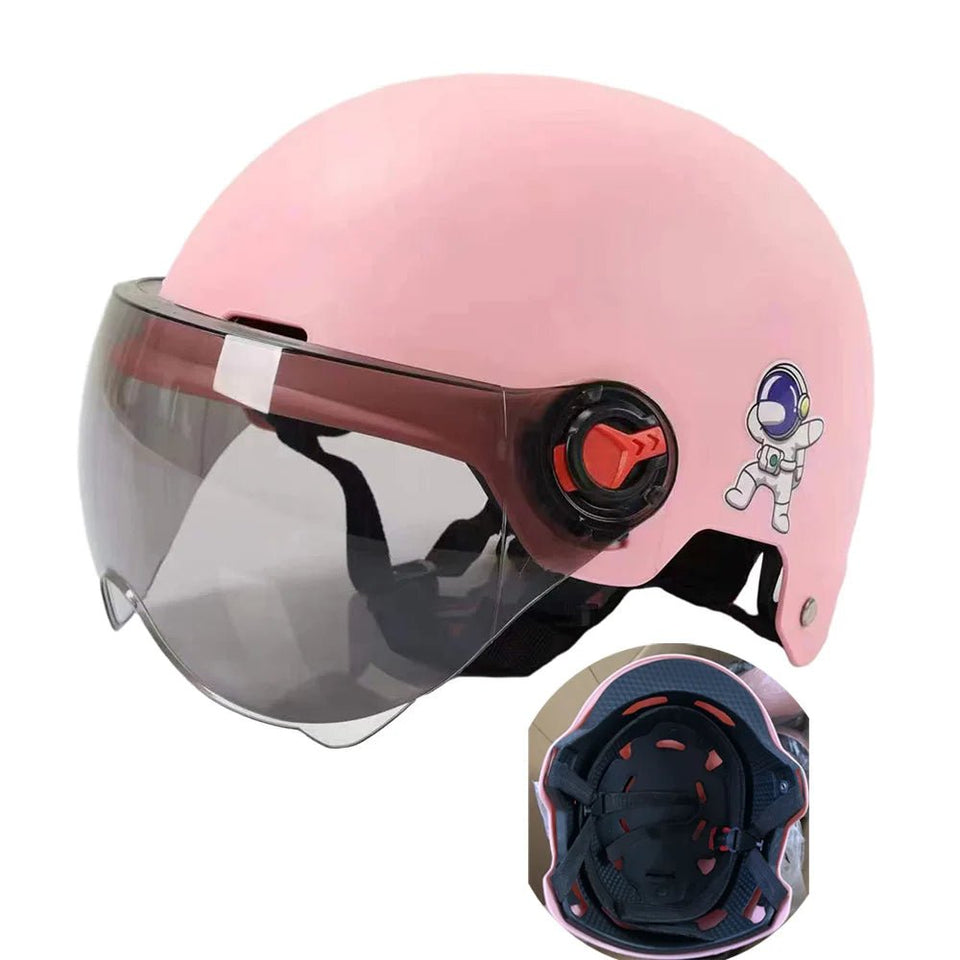 Men Motorcycle Helmet,Woman Electric Motor Car Scooter Bike Open Face Half Helmet,Anti-UV Safety Hat Bicycle Cap with Goggles AXSSIBLZ