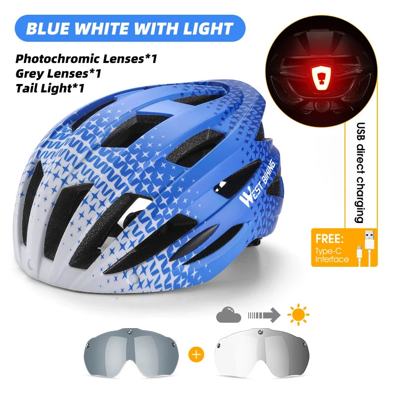 WEST BIKING Integrated Ultralight Bike Helmet With Taillight Goggle Men Women Cycling Safety Hat MTB Road Bike Motorcycle Helmet AXSSIBLZ