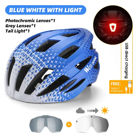 WEST BIKING Integrated Ultralight Bike Helmet With Taillight Goggle Men Women Cycling Safety Hat MTB Road Bike Motorcycle Helmet AXSSIBLZ