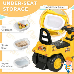 Ride On Excavator with Under Seat Storage, Sit and Scoot Construction Toy with Horn, Front Loader Shovel, for Sand and Snow AXSSIBLZ