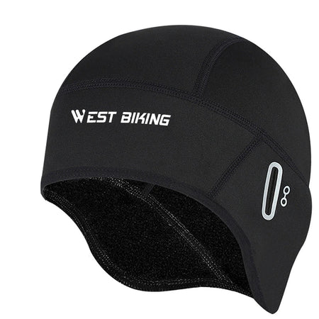 WEST BIKING Winter Fleece Cycling Cap Windproof Thermal Skull Cap Helmet Liner Running Skiing Motocycle Riding Men MTB Bike Hat AXSSIBLZ