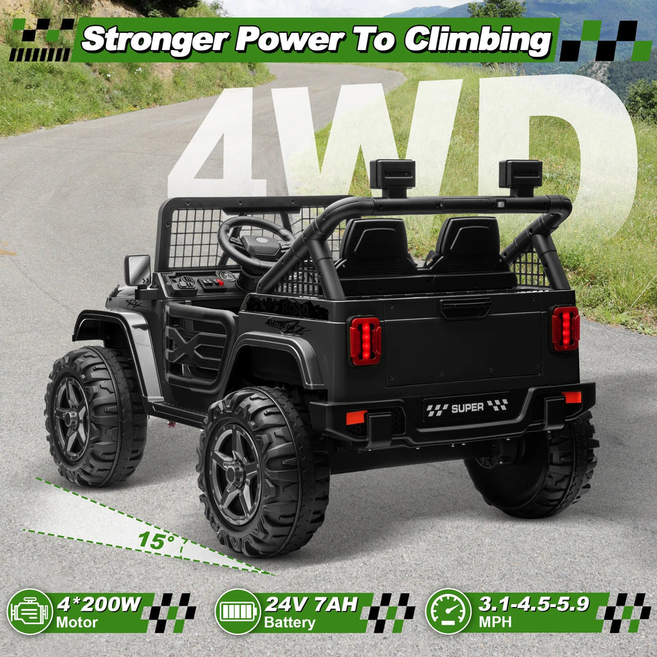 24V Ride on Truck Car w/Remote, XL 2 Seater Outdoor Toys 4WD/2WD Switchable, 4x200W Motor Power Four Wheels, Electric Car for Bi AXSSIBLZ
