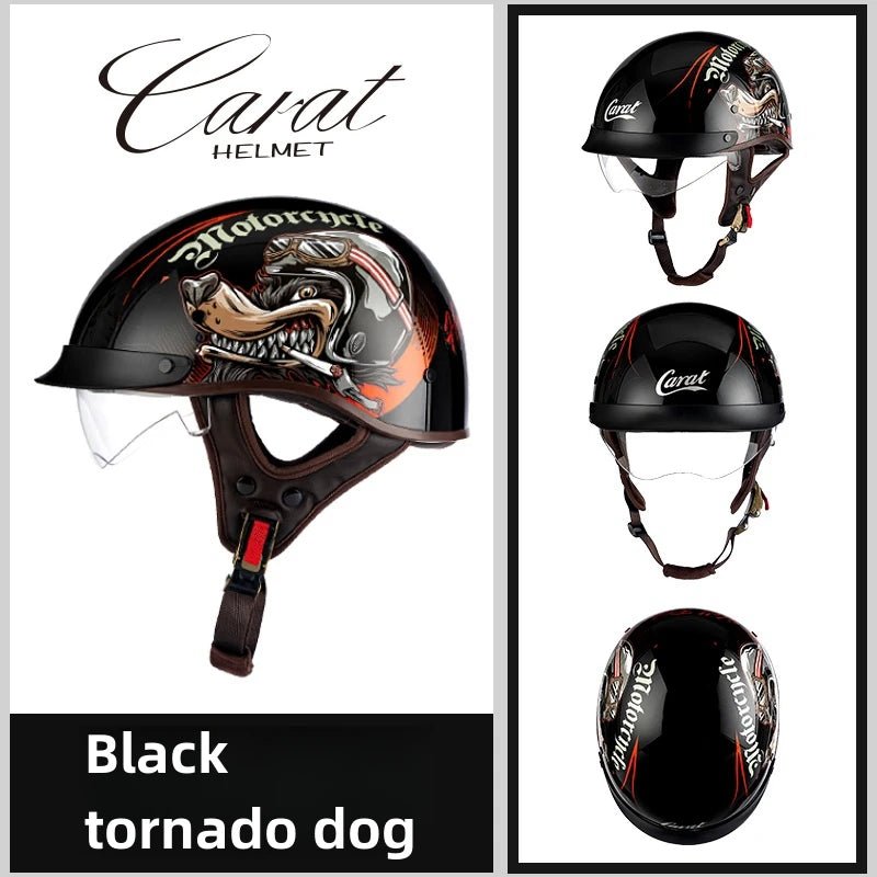 Leather Retro Motorcycle Half-Covered Helmet Comfortable Lightweight Men Portable Helmet snow Skiing Helmets with Goggles cover AXSSIBLZ