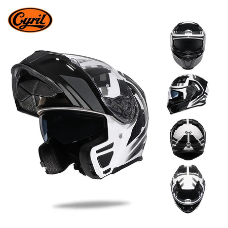 Full Face Motorcycle Helmet with Dual Visor Cyril Flip-up Motorcycle Helmet with Bluetooth Slot For Adult DOT Approved Helmet AXSSIBLZ