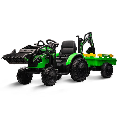 3 in 1 Ride on Tractor, Excavator & Bulldozer, 24V Electric Vehicle w/Trailer, Shovel Bucket, Digger, Remote Control, EVA Tires AXSSIBLZ