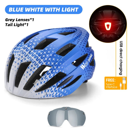 WEST BIKING Integrated Ultralight Bike Helmet With Taillight Goggle Men Women Cycling Safety Hat MTB Road Bike Motorcycle Helmet AXSSIBLZ
