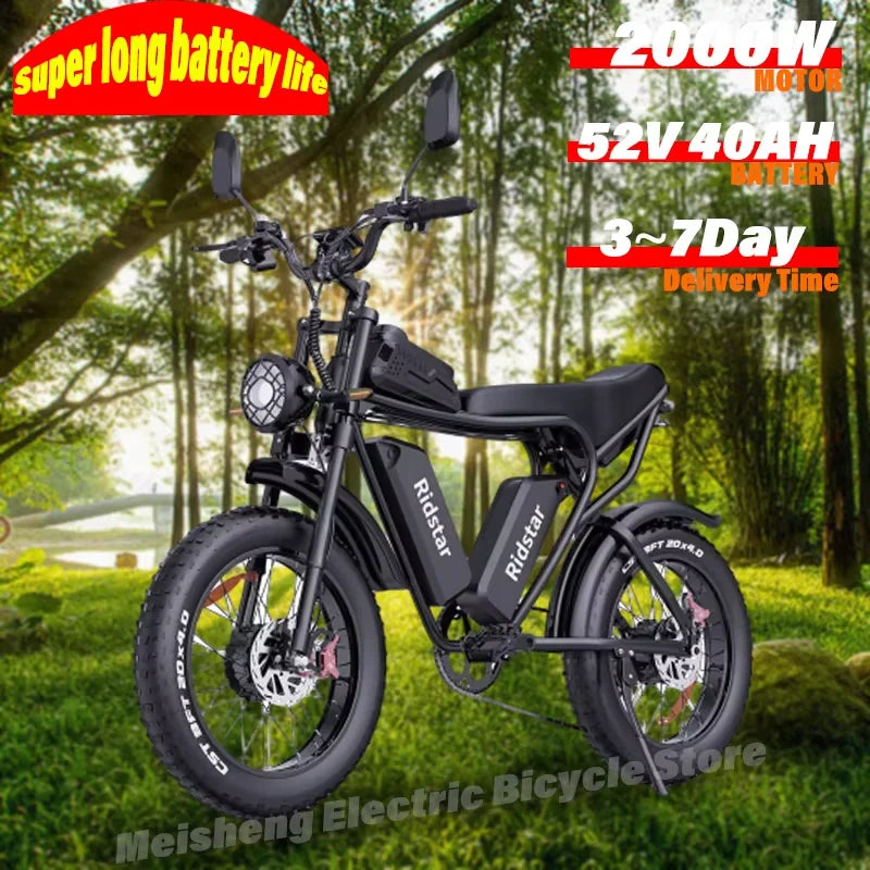 Ridstar Q20 Pro 2000W Electric Beast - Dual Motor, 60KM/H Speed, 20” Fat Tire Mountain Bike AXSSIBLZ