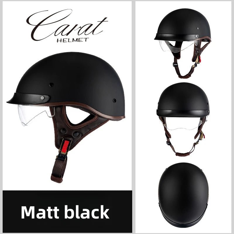 Leather Retro Motorcycle Half-Covered Helmet Comfortable Lightweight Men Portable Helmet snow Skiing Helmets with Goggles cover AXSSIBLZ