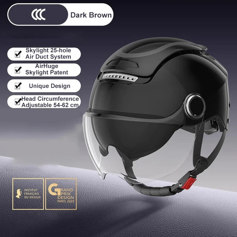 BIBEE Electric Motorcycle Helmet Summer Breathable Electric Bike Open Face Helmet Men Women Dual Lenses Jet Scooter Half Helmets AXSSIBLZ