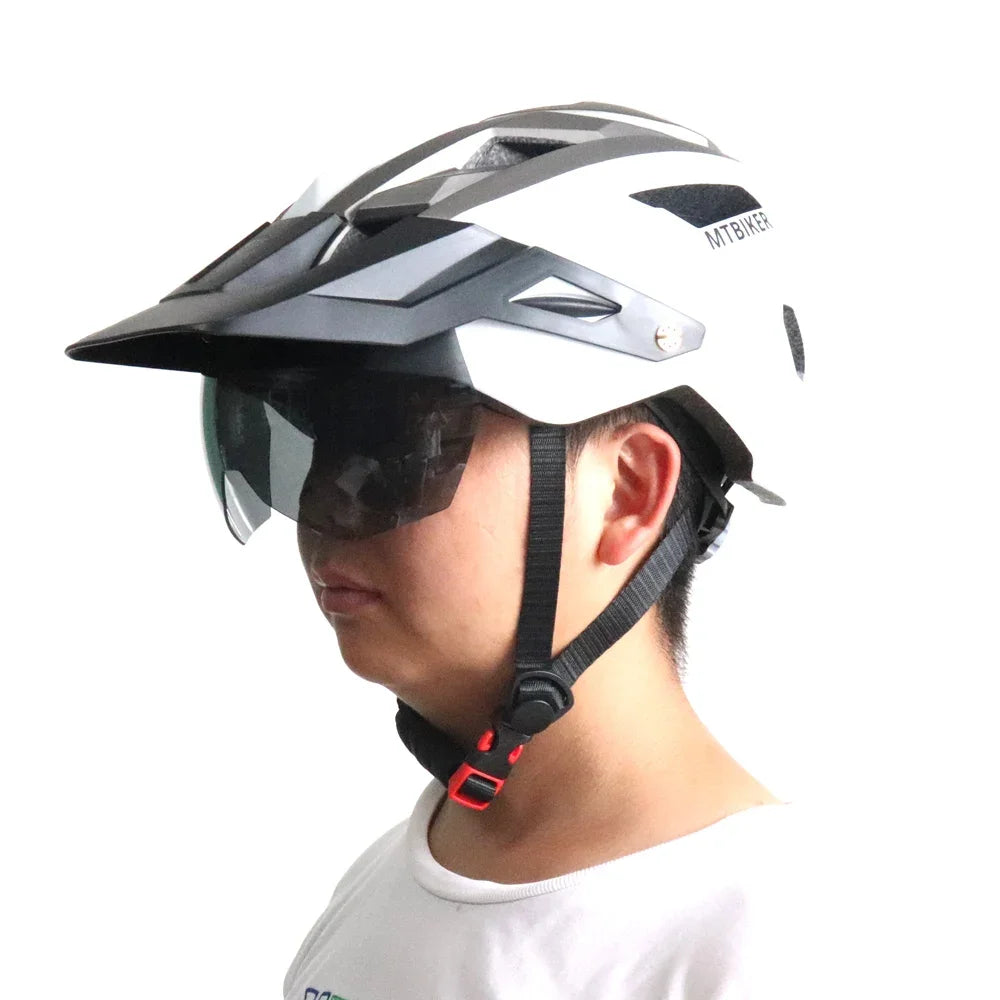 Bike Helmet With Sun Goggle Visor Men Bicycle Helmet Sunglasses Shield Road MTB Cycling Helmets AXSSIBLZ