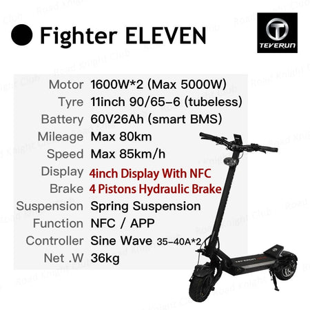 TEVERUN Fighter 11+ 60V 35Ah 26Ah Battery 1600W*2 Motor 4inch Display With NFC 4 Pistons Hydraulic Brake 11inch Tire Scooter AXSSIBLZ
