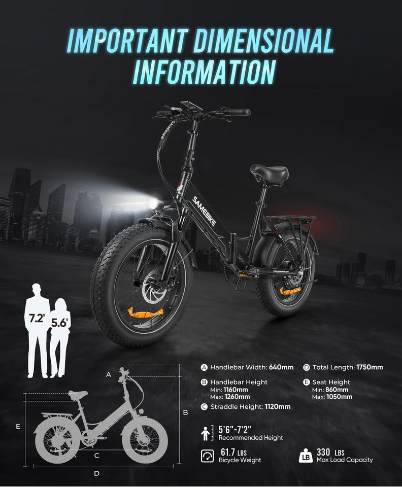 SAMEBIKE LOTDM200-II Electric Bike 20"Fat Tires 750W Motor 48V 13Ah Electric Bicycle  Battery Folding  Smart NFC E-Bike AXSSIBLZ