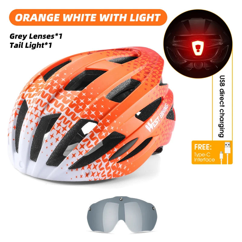 WEST BIKING Integrated Ultralight Bike Helmet With Taillight Goggle Men Women Cycling Safety Hat MTB Road Bike Motorcycle Helmet AXSSIBLZ