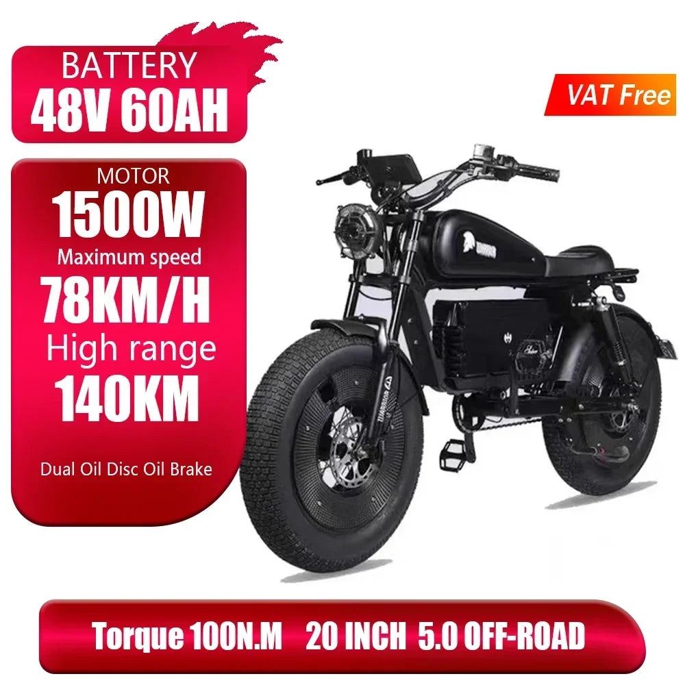 TurboRide 1500W Motor Electric Road & Off-Road Ebike with 60AH Battery and Hydraulic Brakes AXSSIBLZ