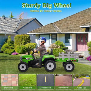 12V Kids  Electric Ride on Tractor Car & Trailer W/MP3 Player & LED Light Remote Control Battery Powered Gift for Xmas AXSSIBLZ