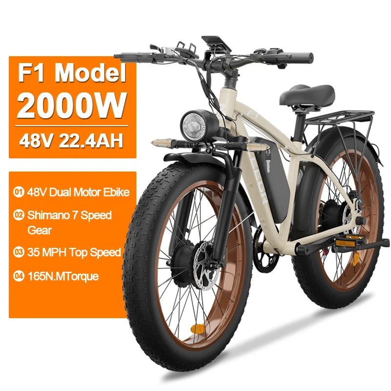 Zgeer F1 PowerMax 48V Electric Fat Tire Bike – Full Suspension, Dual Battery for Snow & Beach Adventures AXSSIBLZ