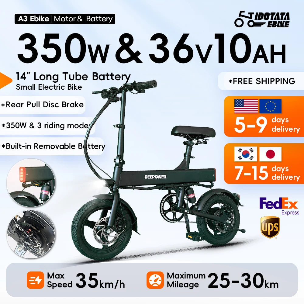 A3 Electric Bike for Adults 600W Peak Motor, 20mph Folding Ebike, 14