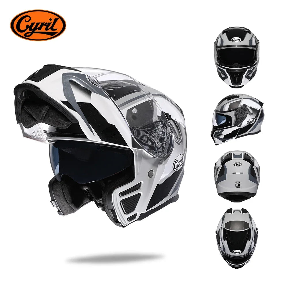 Full Face Motorcycle Helmet with Dual Visor Cyril Flip-up Motorcycle Helmet with Bluetooth Slot For Adult DOT Approved Helmet AXSSIBLZ