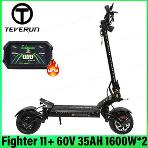 TEVERUN Fighter 11+ 60V 35Ah 26Ah Battery 1600W*2 Motor 4inch Display With NFC 4 Pistons Hydraulic Brake 11inch Tire Scooter AXSSIBLZ