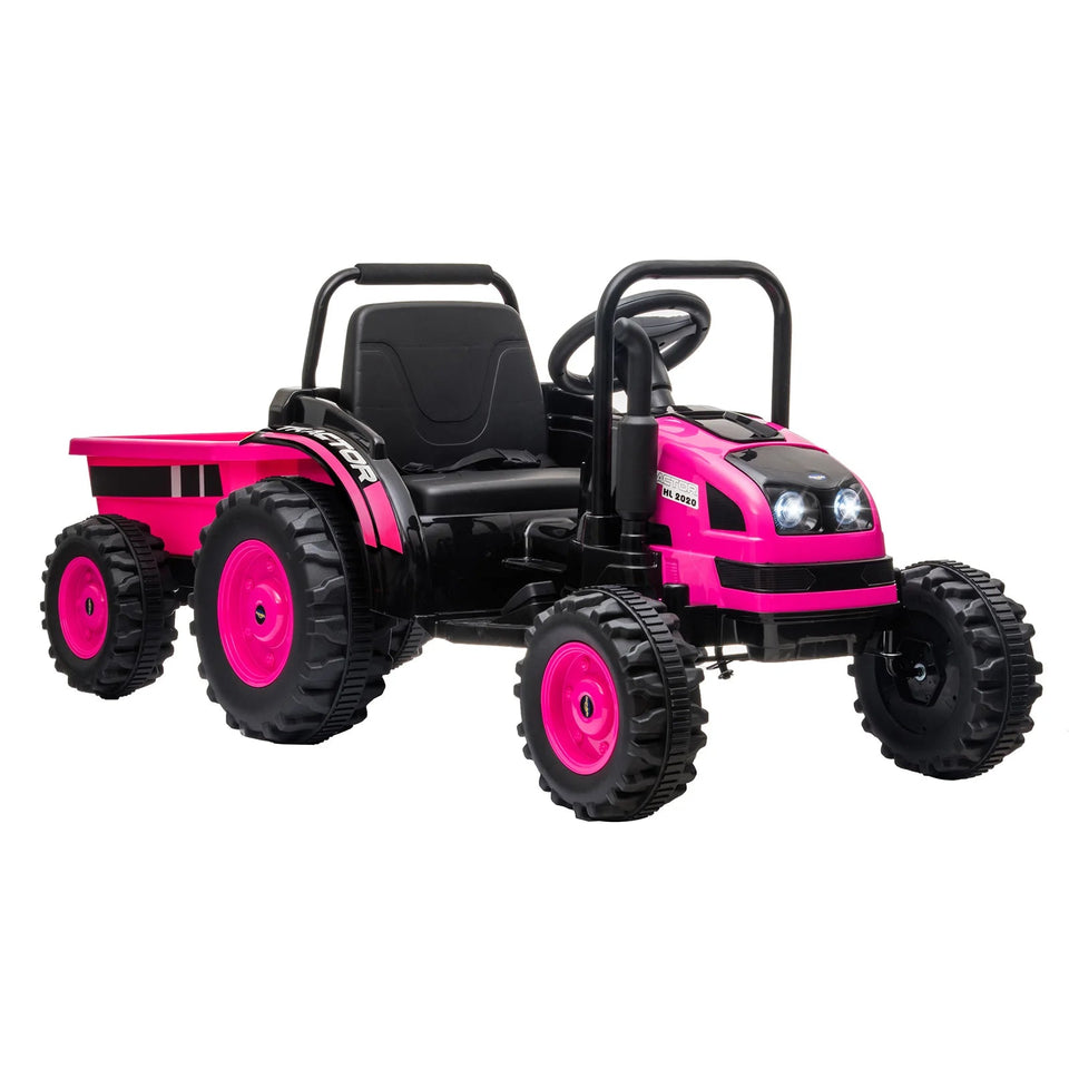12V Kids Ride-On Tractor with Trailer,Remote Control,Music,LED Light,Rear Wheels Suspension,Battery Powered Electric Vehicle Toy AXSSIBLZ
