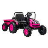 12V Kids Ride-On Tractor with Trailer,Remote Control,Music,LED Light,Rear Wheels Suspension,Battery Powered Electric Vehicle Toy AXSSIBLZ