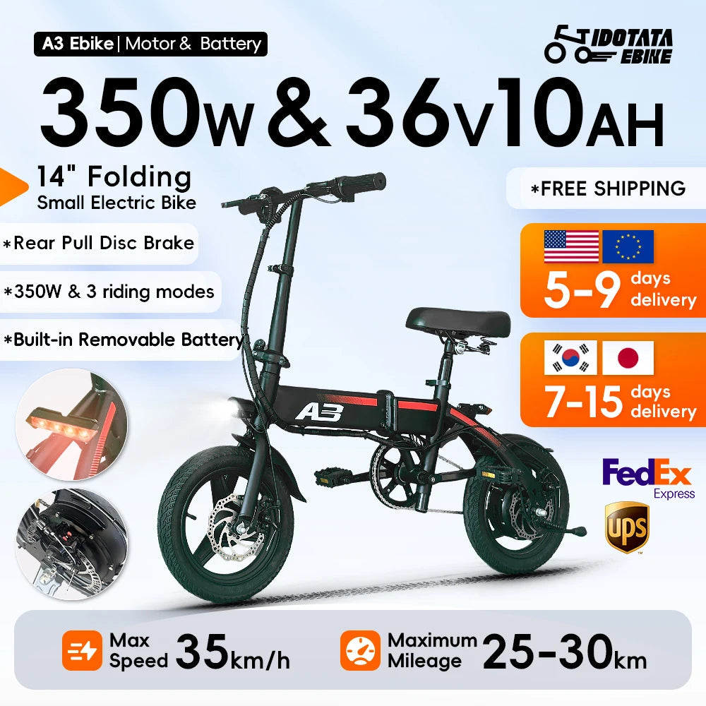 A3 Electric Bike for Adults 600W Peak Motor, 20mph Folding Ebike, 14