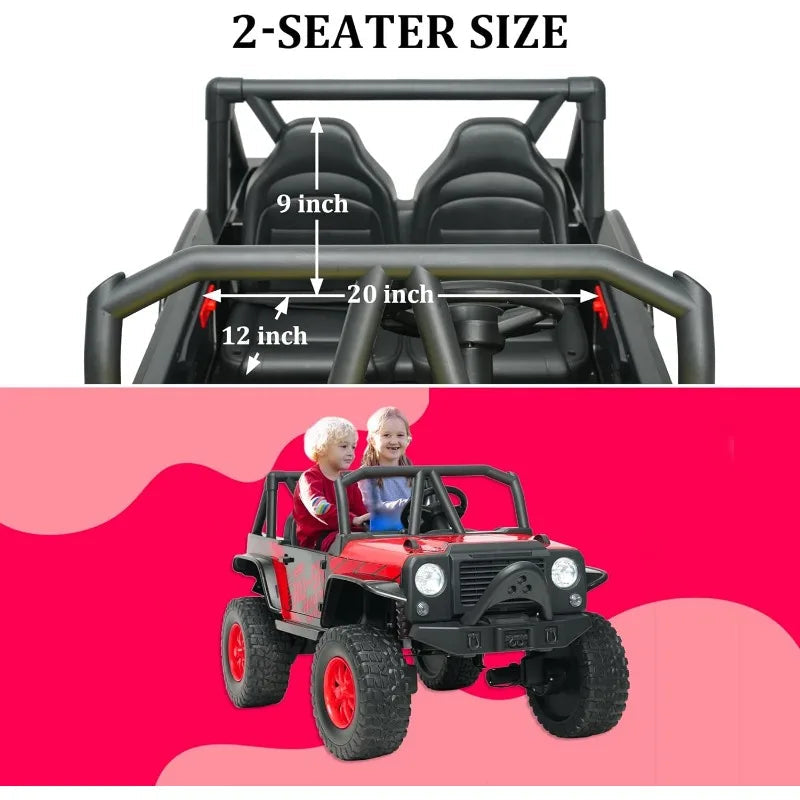 24V 5AH 2 Seater Power Wheels 4WD Kids' Electric Vehicles UTV Ride On Car for Kids, Spring Absorber, Wireless Bluetooth (Red) AXSSIBLZ