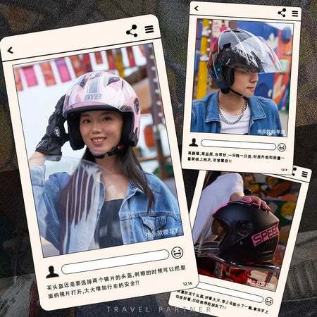 Motorcycle Open Face Helmet For Men And Women Dual Lens Sun Visor Face Shield Top Lightweight Scooter Bike Retro 3/4 Helmet AXSSIBLZ